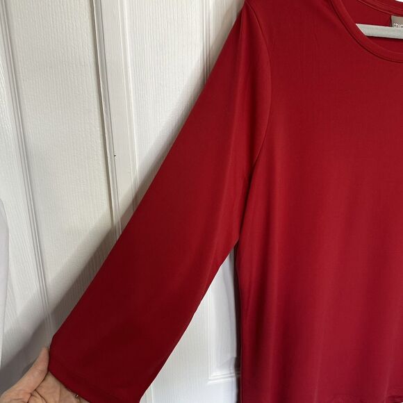 Chicos Size 3 Pullover Red Round Neck Knit 3/4 Sleeve Travel Friendly Large - Picture 3 of 7